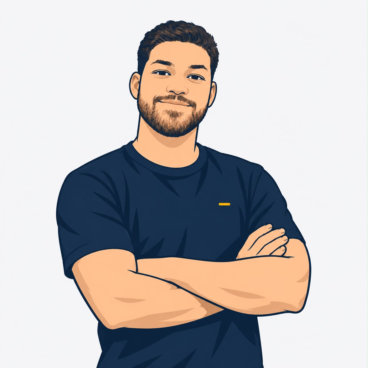Ilustração de João Vitor Simão, de braços cruzados