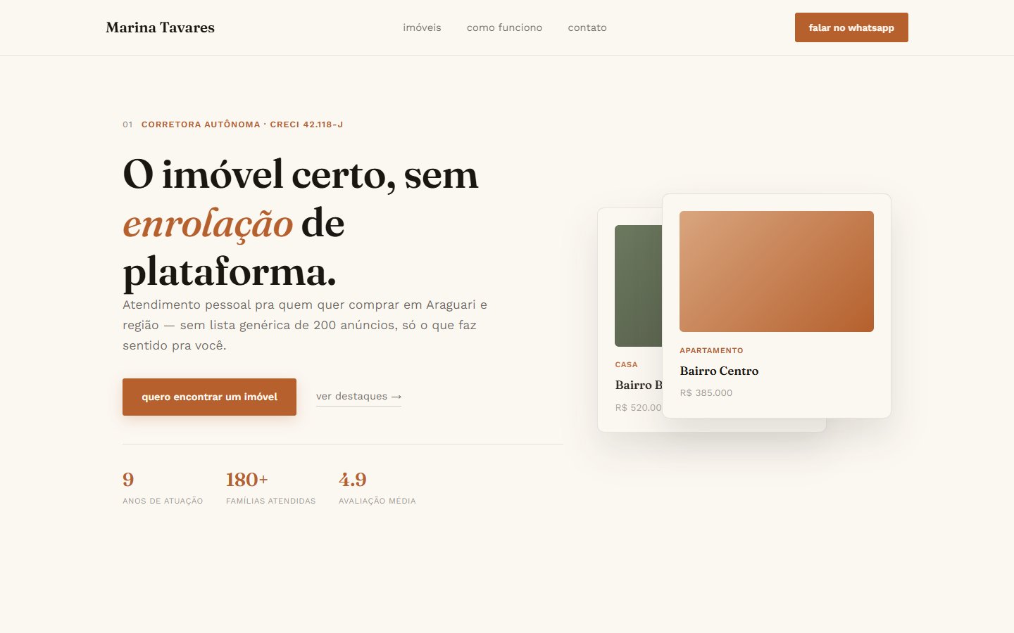 Site da Marina Tavares Imóveis