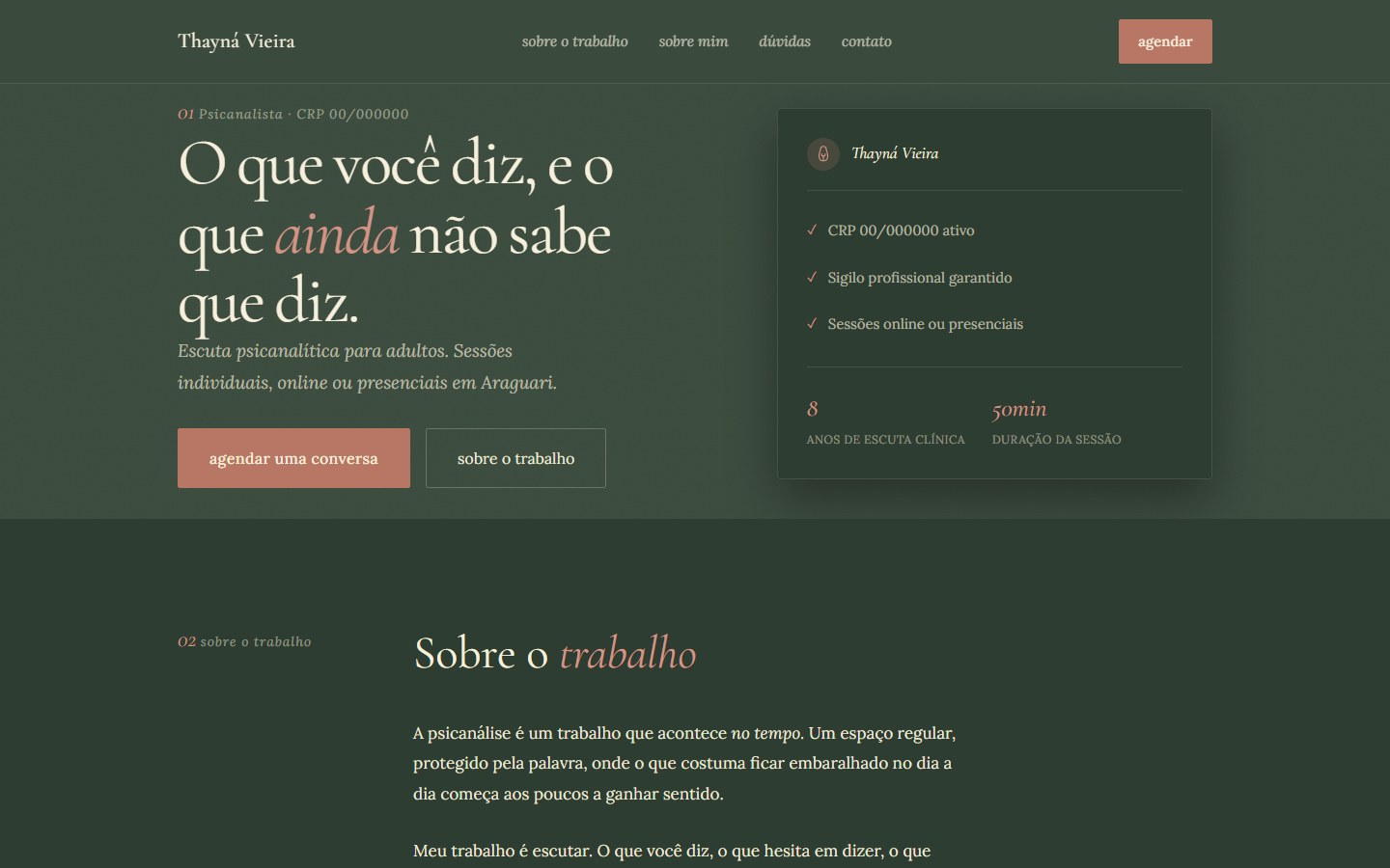 Site de Thayná Vieira · Psicanálise